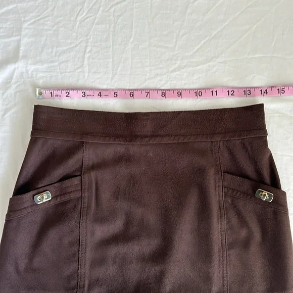J.MCLAUGHLIN Rowena Skirt Brown, Pencil Midi In Mocha With Faux Suede Design - Picture 4 of 9